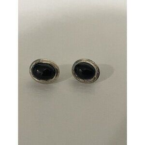 Onyx Stud Earrings Vintage Style‎ Silver Tone Classic Jewelry